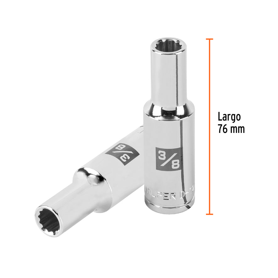 Dado largo de 3/8' 12 puntas, cuadro 1/2', Truper Caja con 6, 101002