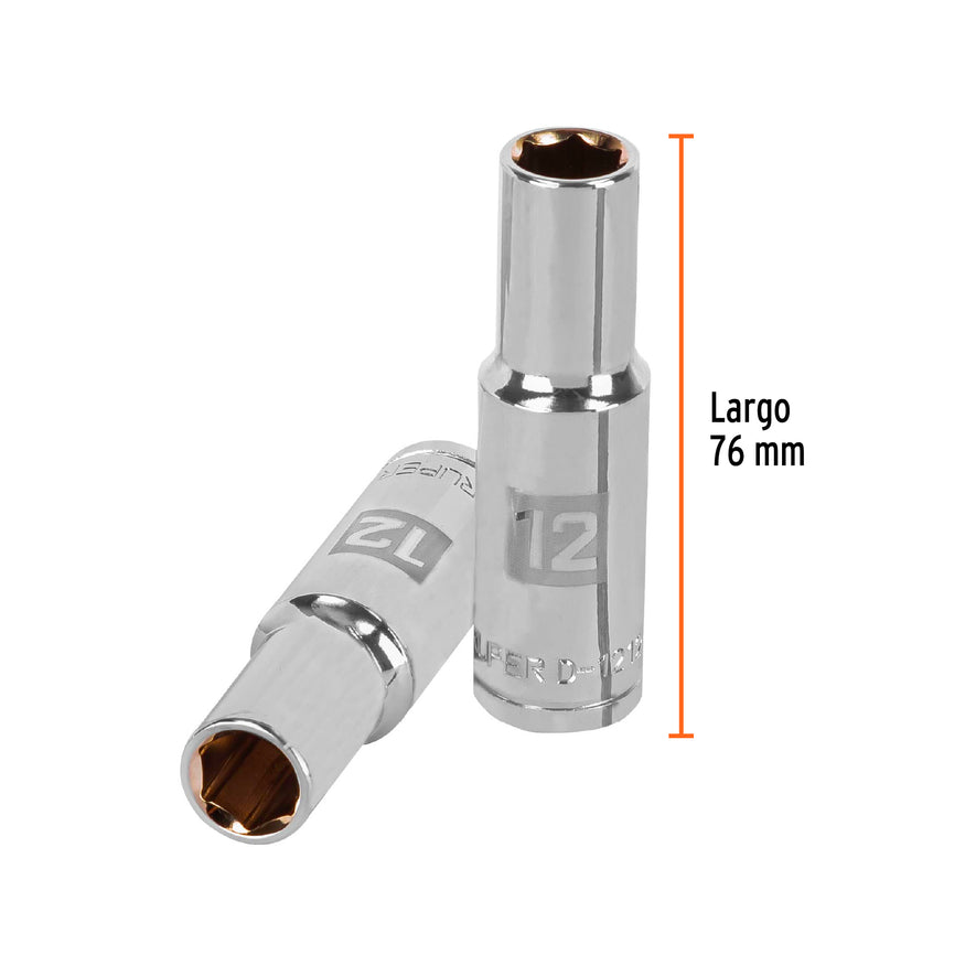 Dado largo de 3/8', 6 puntas, cuadro 1/2', Truper Caja con 6, 13323