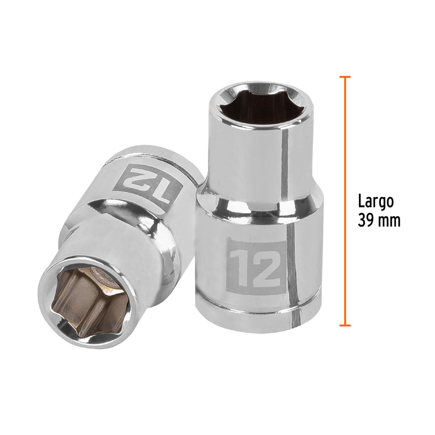 Dado de 12 mm, 6 puntas, cuadro 1/2', Truper Caja con 6, 13262