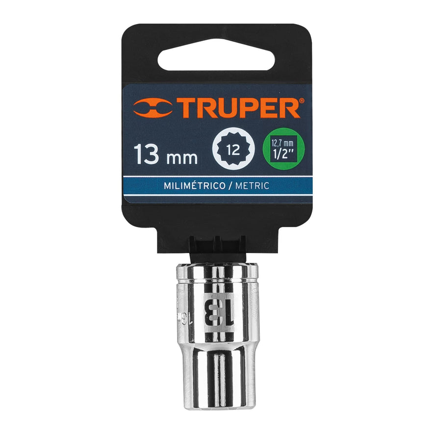 Dado de 13 mm, 12 puntas, cuadro 1/2', Truper Caja con 6, 13527