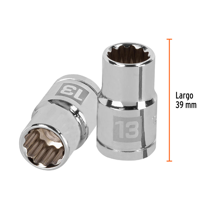 Dado de 13 mm, 12 puntas, cuadro 1/2', Truper Caja con 6, 13527