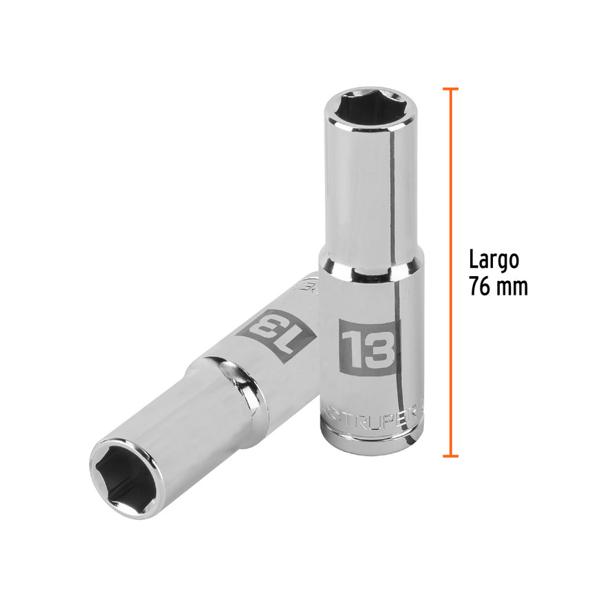 Dado largo de 13 mm, 6 puntas, cuadro 1/2', Truper Caja con 6, 13353