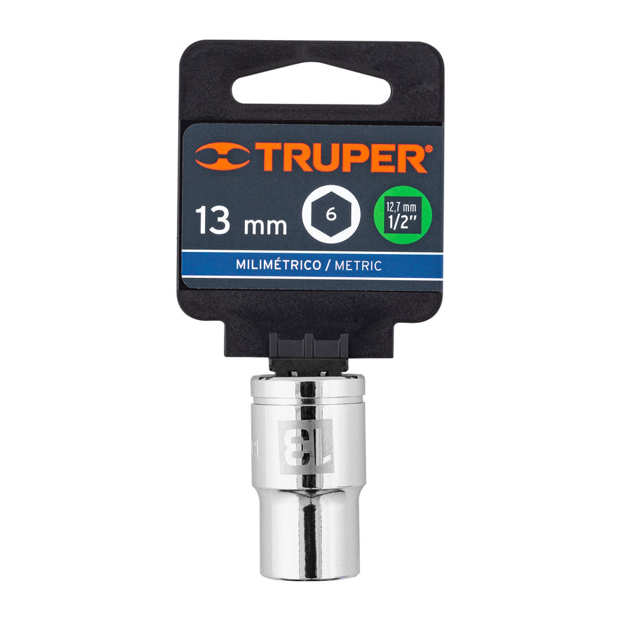 Dado de 13 mm, 6 puntas, cuadro 1/2', Truper Caja con 6, 13263