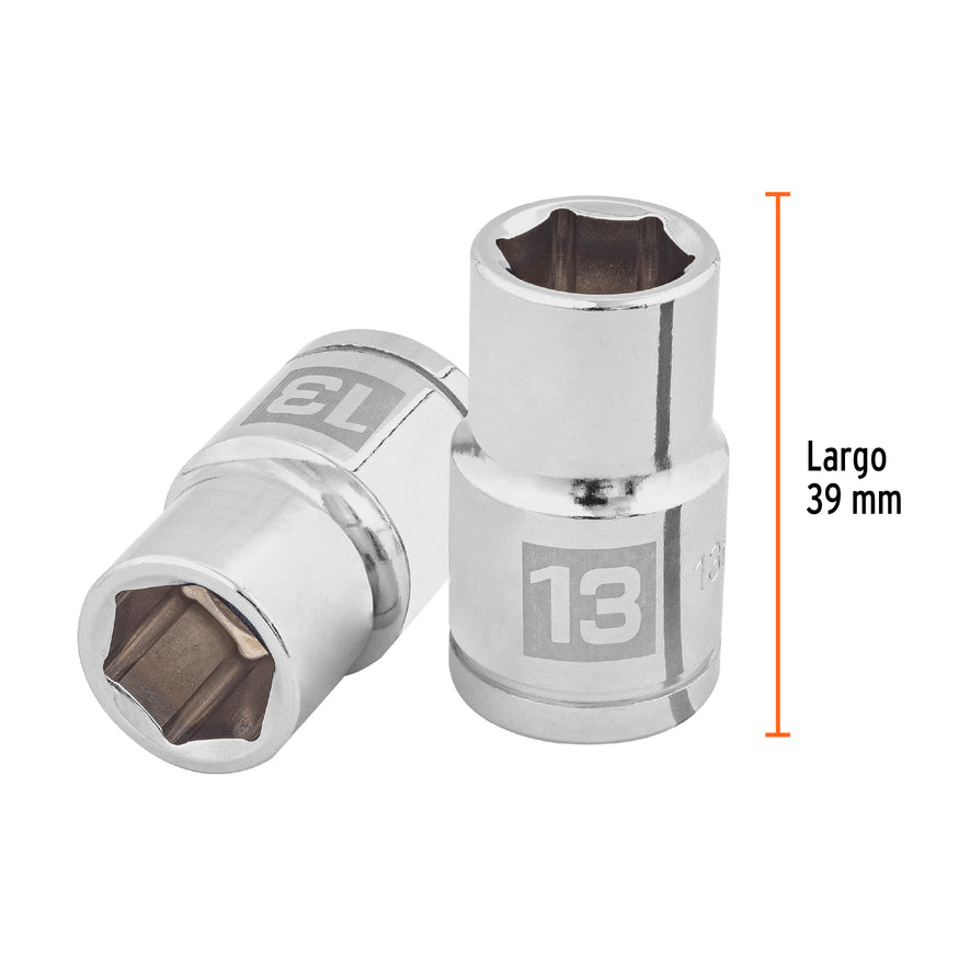 Dado de 13 mm, 6 puntas, cuadro 1/2', Truper Caja con 6, 13263
