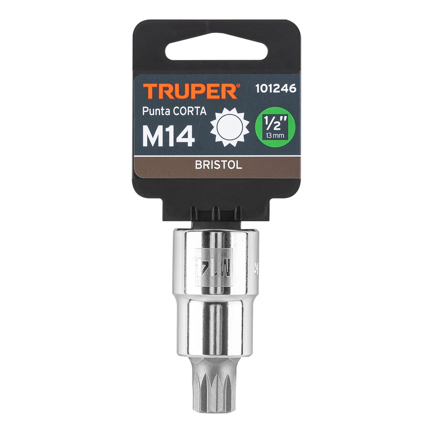 Dado punta corta bristol M14, cuadro 1/2', Truper Caja con 6, 101246