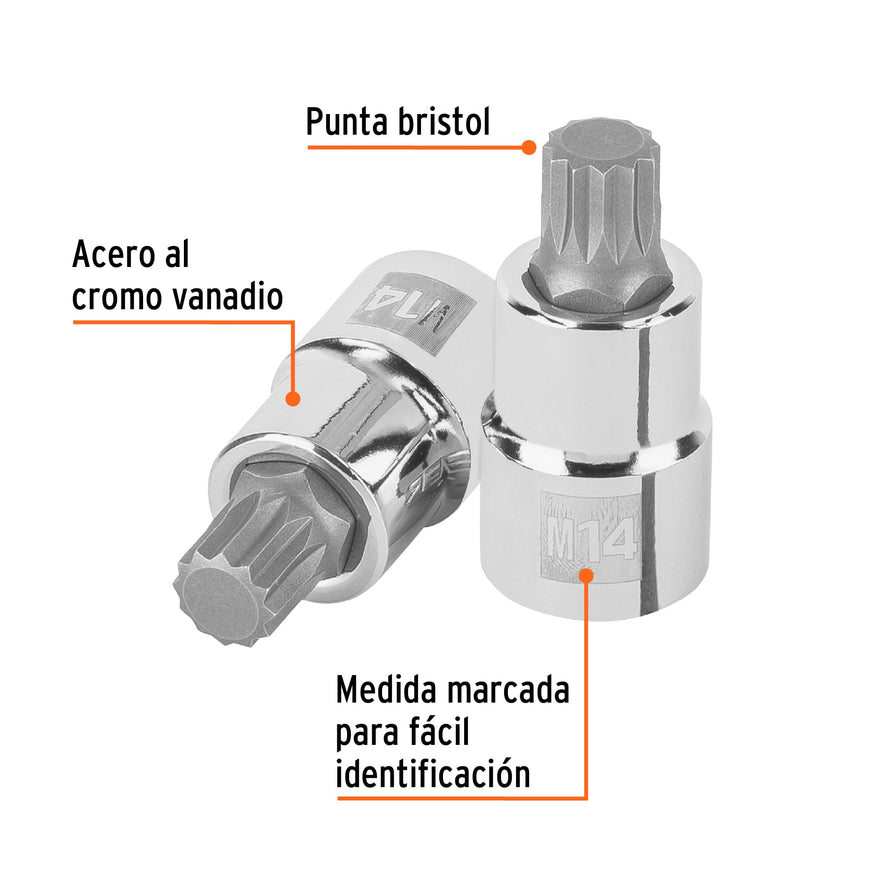 Dado punta corta bristol M14, cuadro 1/2', Truper Caja con 6, 101246