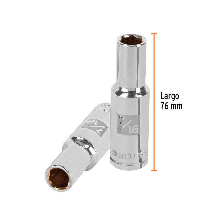Dado largo de 7/16' 12 puntas, cuadro 1/2', Truper Caja con 6, 101003