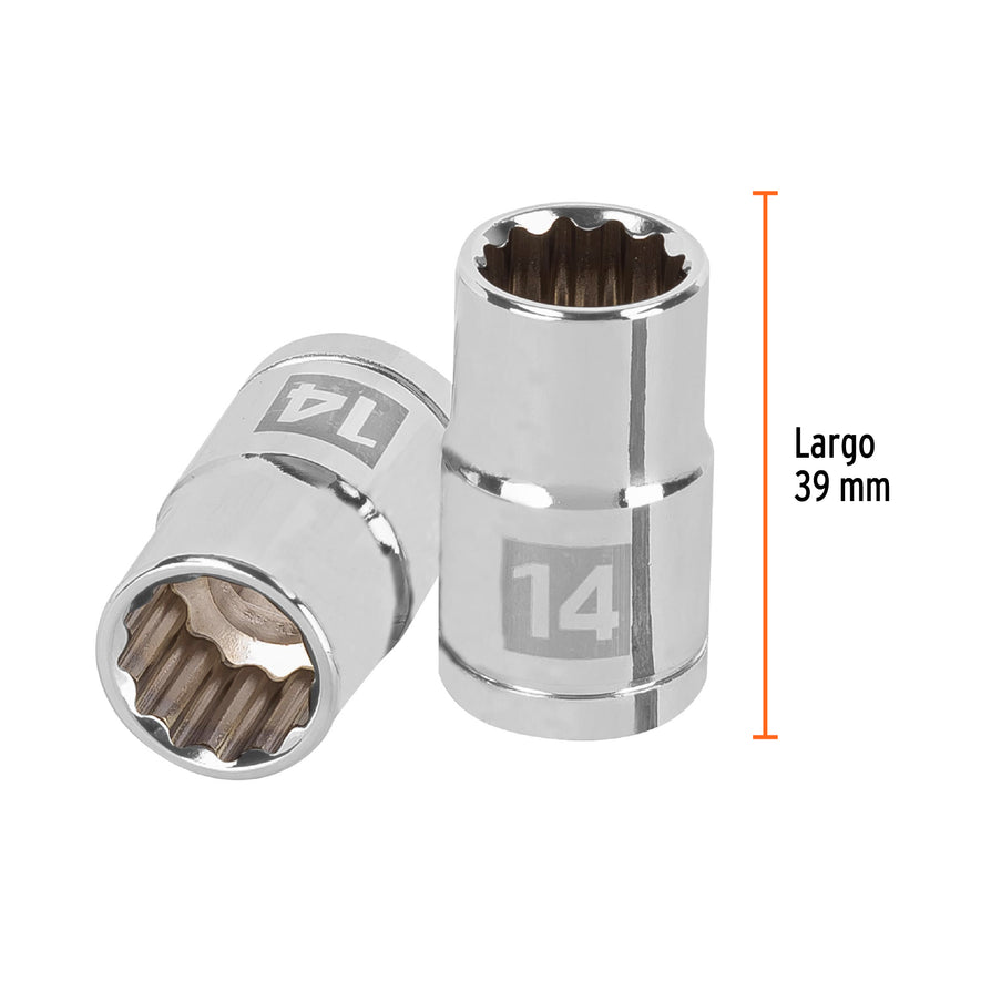 Dado de 14 mm, 12 puntas, cuadro 1/2', Truper Caja con 6, 13528