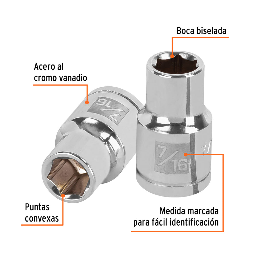 Dado de 7/16', 6 puntas, cuadro 1/2', Truper Caja con 6, 13231