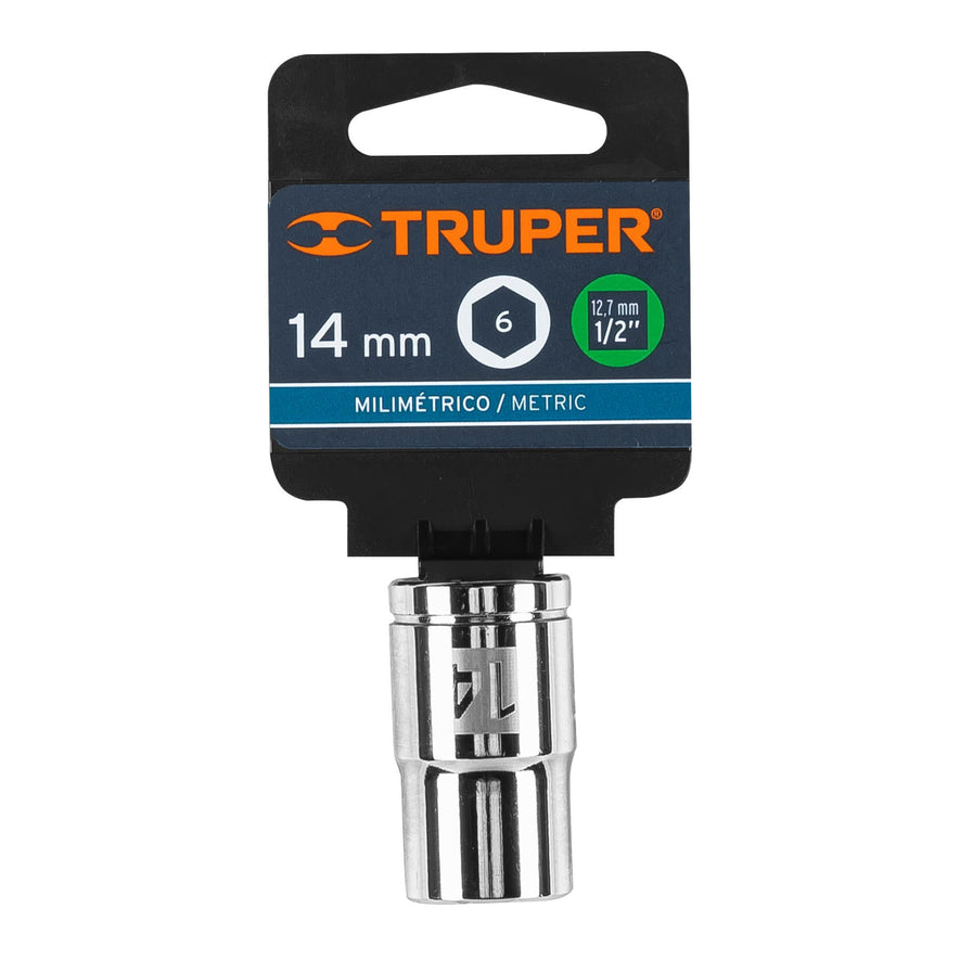 Dado de 14 mm, 6 puntas, cuadro 1/2', Truper Caja con 6, 13264