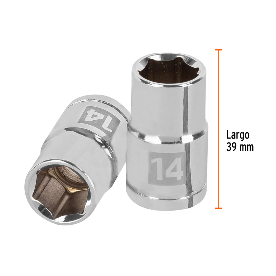 Dado de 14 mm, 6 puntas, cuadro 1/2', Truper Caja con 6, 13264