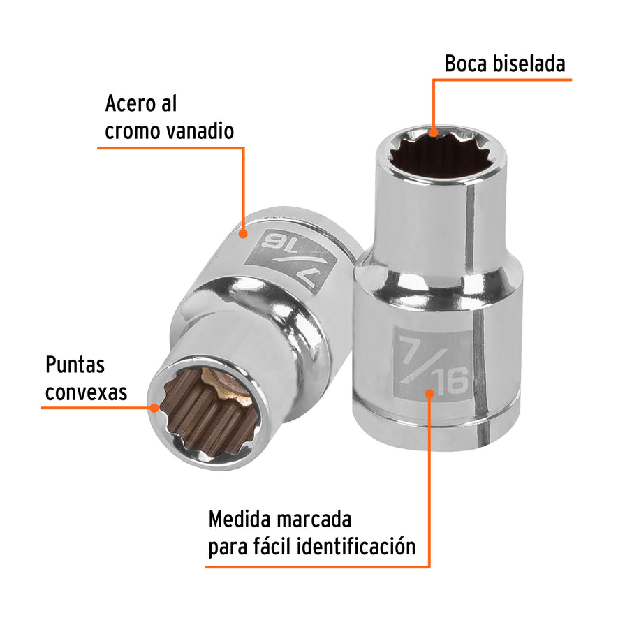 Dado de 7/16', 12 puntas, cuadro 1/2', Truper Caja con 6, 13301