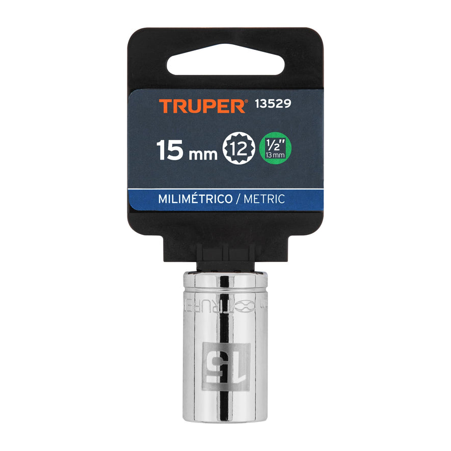 Dado de 15 mm, 12 puntas, cuadro 1/2', Truper Caja con 6, 13529