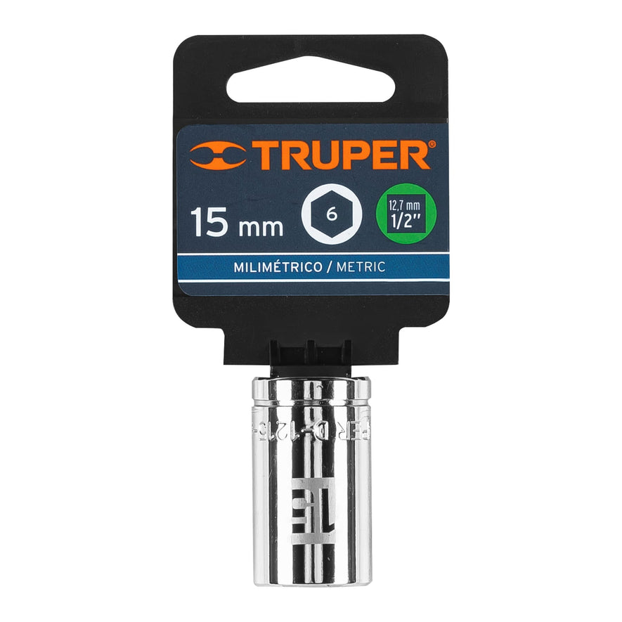 Dado de 15 mm, 6 puntas, cuadro 1/2', Truper Caja con 6, 13265