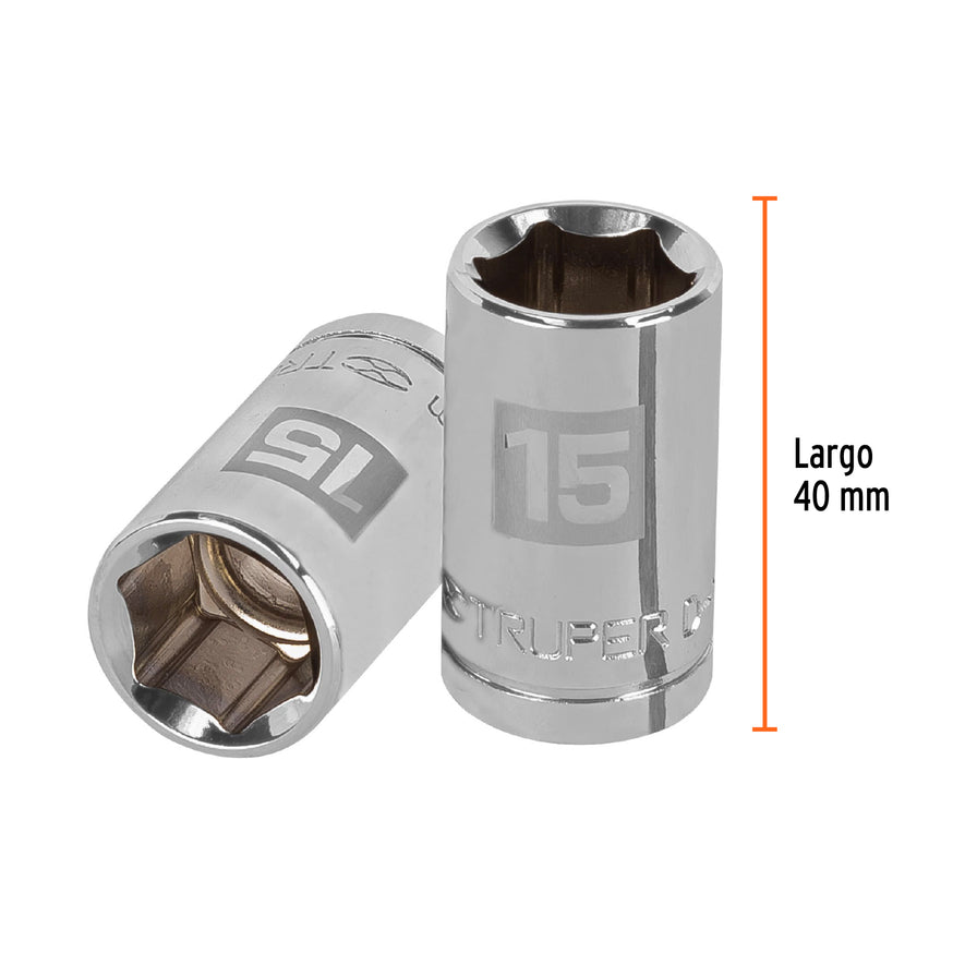 Dado de 15 mm, 6 puntas, cuadro 1/2', Truper Caja con 6, 13265