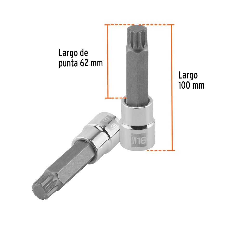 Dado punta corta bristol M16, cuadro 1/2', Truper Caja con 6, 101247