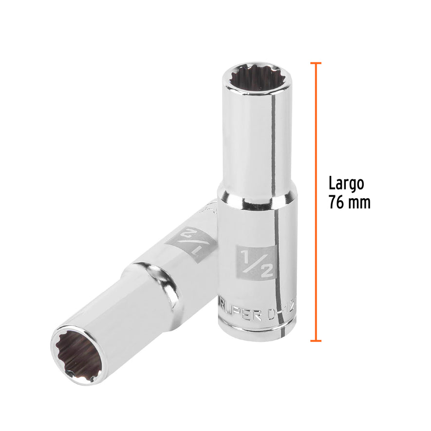 Dado largo de 1/2', 12 puntas, cuadro 1/2', Truper Caja con 6, 13360