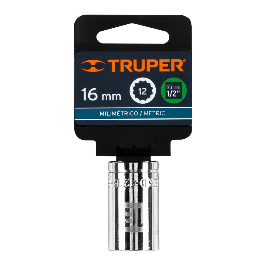 Dado de 16 mm, 12 puntas, cuadro 1/2', Truper Caja con 6, 13530