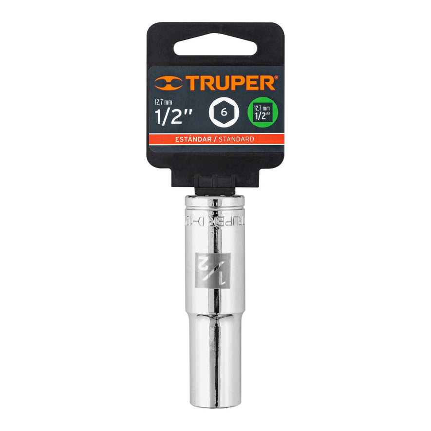 Dado largo de 1/2', 6 puntas, cuadro 1/2', Truper Caja con 6, 13325