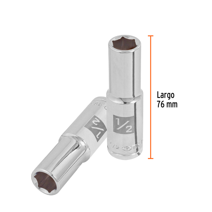Dado largo de 1/2', 6 puntas, cuadro 1/2', Truper Caja con 6, 13325