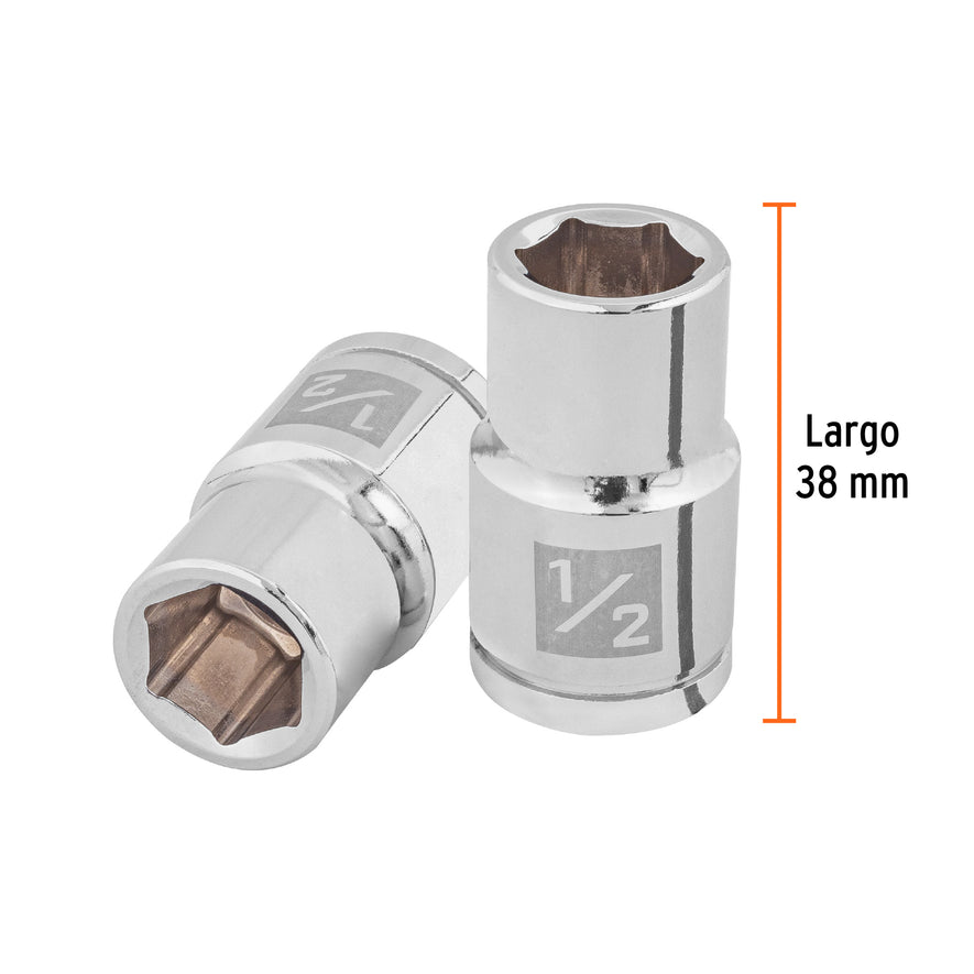 Dado de 1/2', 6 puntas, cuadro 1/2', Truper Caja con 6, 13232