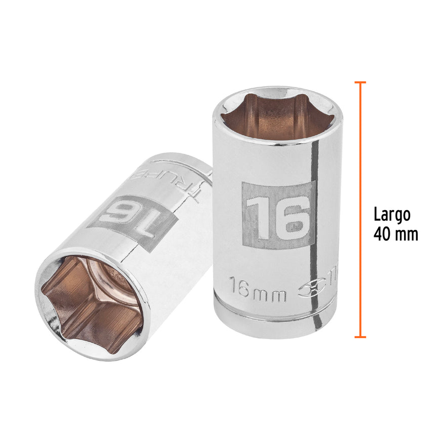 Dado de 16 mm, 6 puntas, cuadro 1/2', Truper Caja con 6, 13266