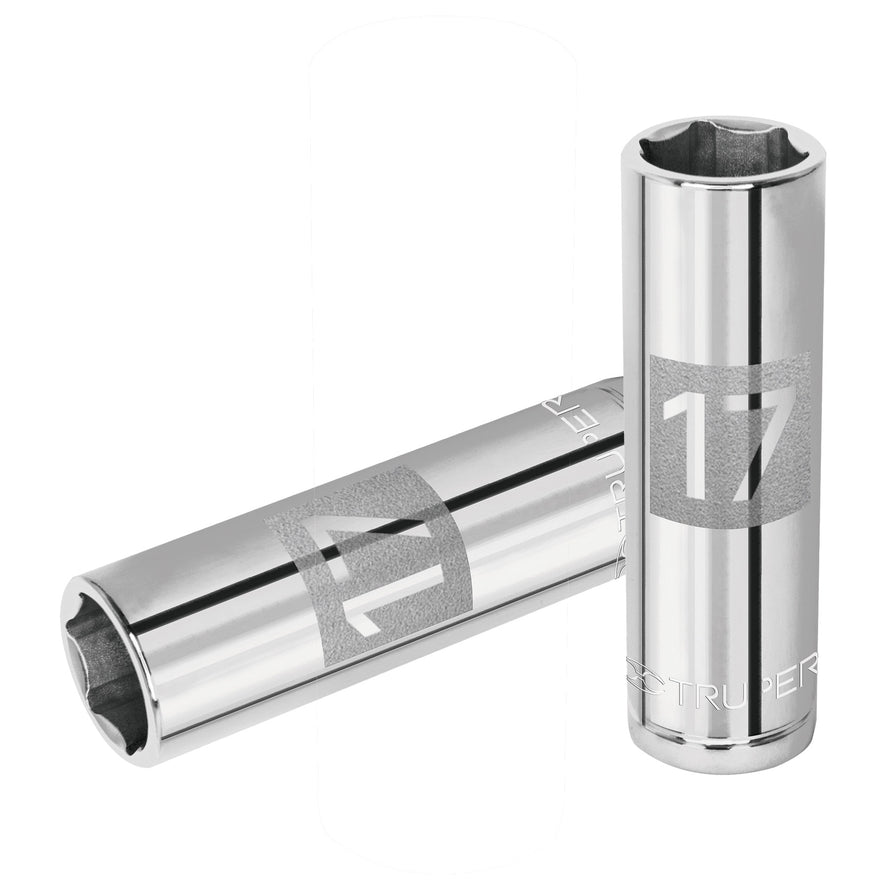 Dado largo de 17 mm, 6 puntas, cuadro 1/2', Truper Caja con 6, 13357
