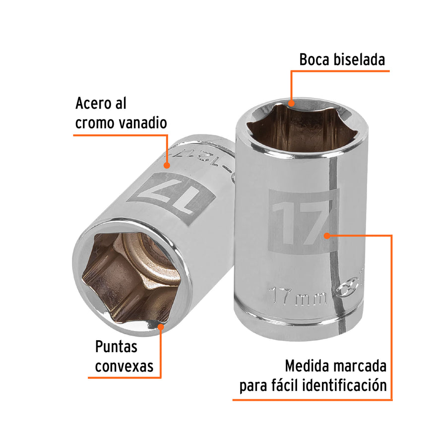 Dado de 17 mm, 6 puntas, cuadro 1/2', Truper Caja con 6, 13267