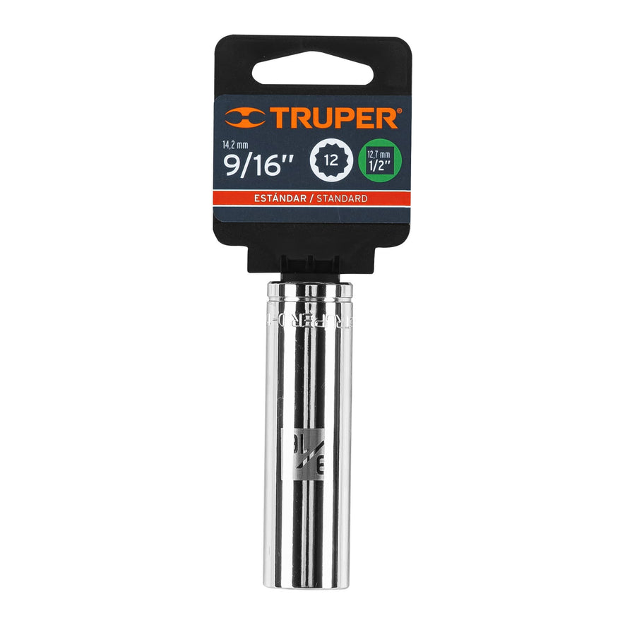 Dado largo de 9/16', 12 puntas, cuadro 1/2', Truper Caja con 6, 13361