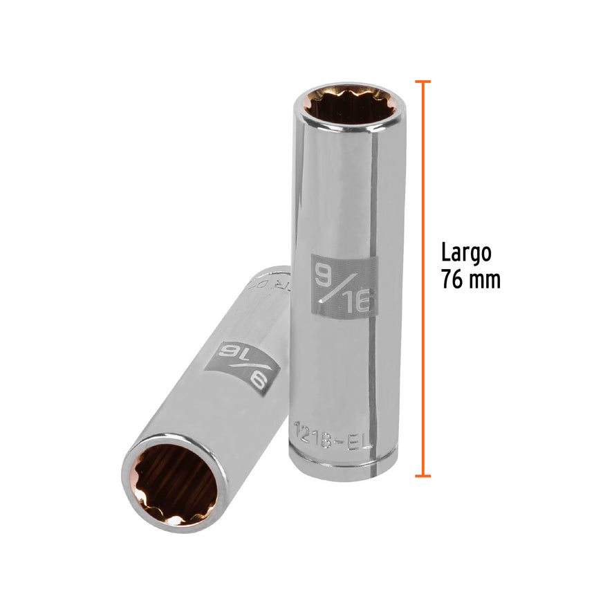 Dado largo de 9/16', 12 puntas, cuadro 1/2', Truper Caja con 6, 13361