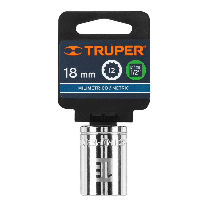 Dado de 18 mm, 12 puntas, cuadro 1/2', Truper Caja con 6, 13532