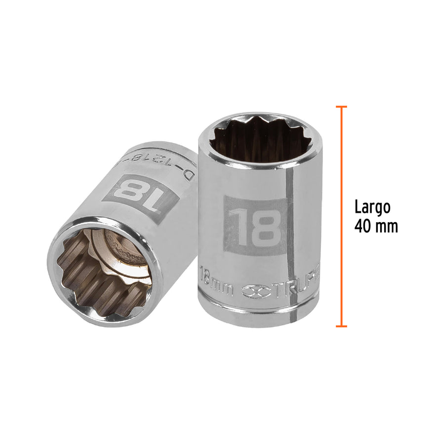 Dado de 18 mm, 12 puntas, cuadro 1/2', Truper Caja con 6, 13532