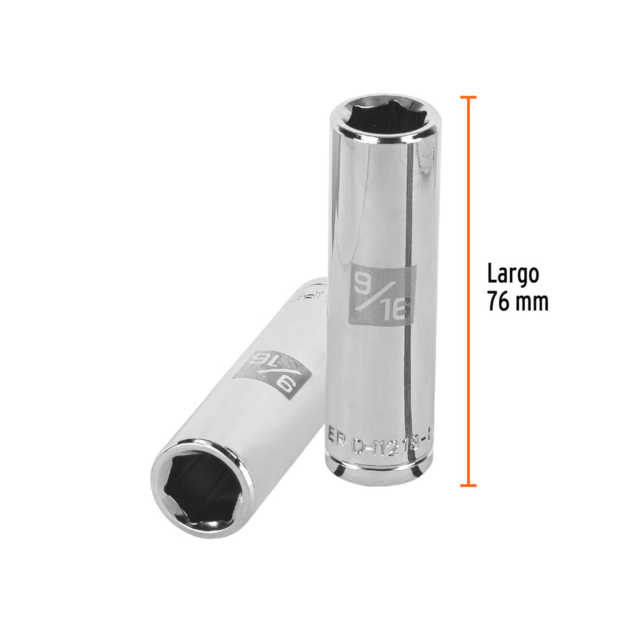 Dado largo de 9/16', 6 puntas, cuadro 1/2', Truper Caja con 6, 13326