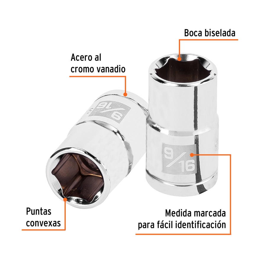 Dado de 9/16', 6 puntas, cuadro 1/2', Truper Caja con 6, 13233