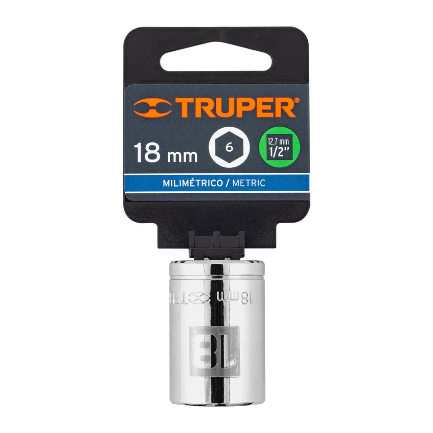Dado de 18 mm, 6 puntas, cuadro 1/2', Truper Caja con 6, 13268
