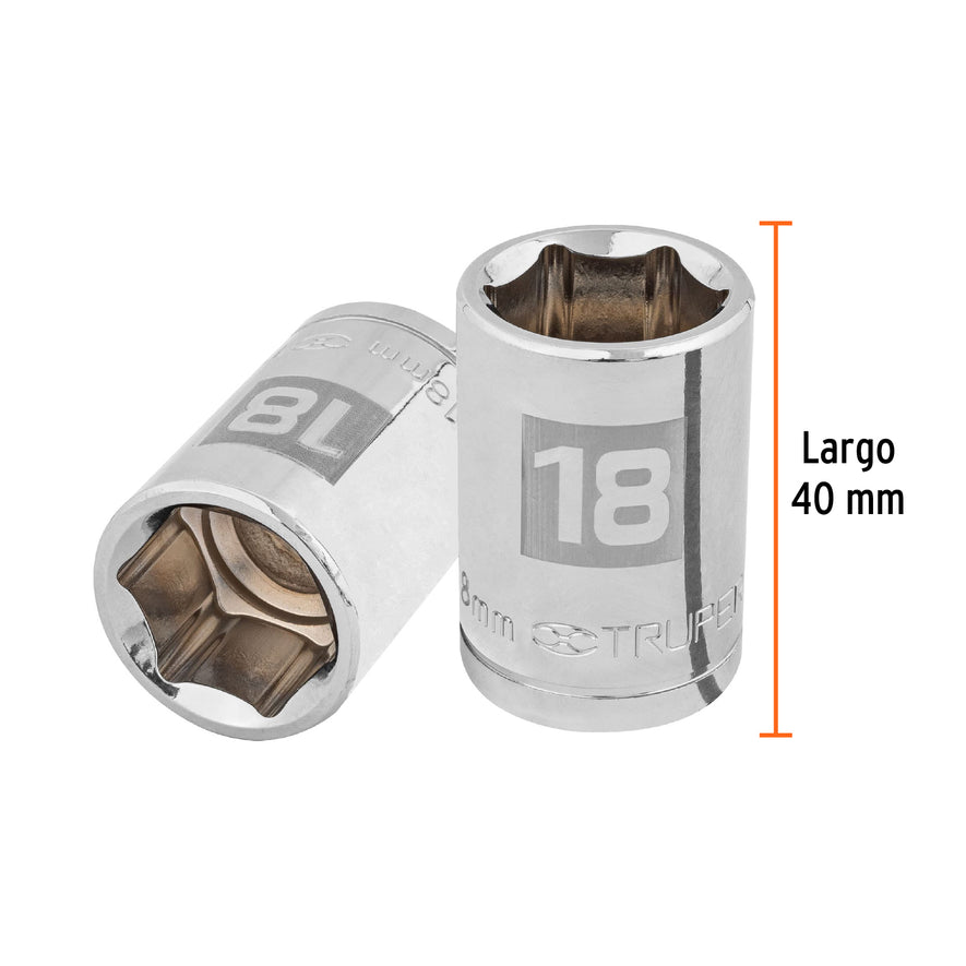 Dado de 18 mm, 6 puntas, cuadro 1/2', Truper Caja con 6, 13268