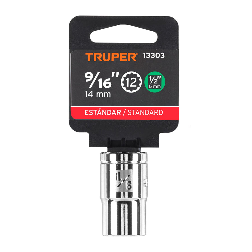 Dado de 9/16', 12 puntas, cuadro 1/2', Truper Caja con 6, 13303