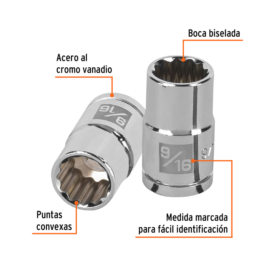 Dado de 9/16', 12 puntas, cuadro 1/2', Truper Caja con 6, 13303