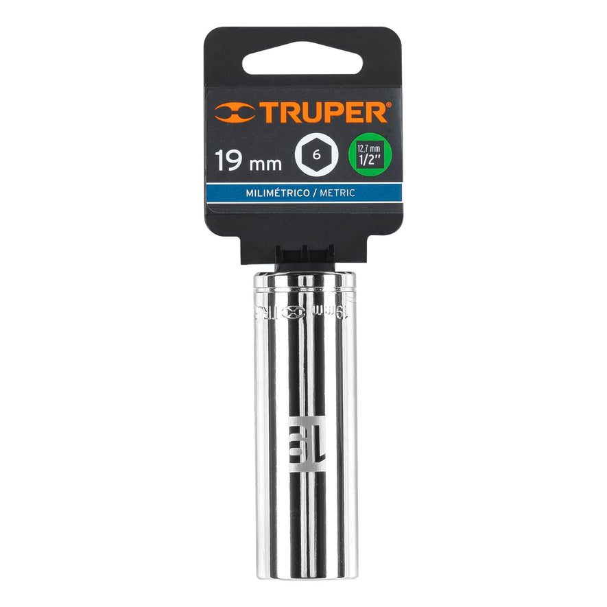 Dado largo de 19 mm, 6 puntas, cuadro 1/2', Truper Caja con 6, 13359
