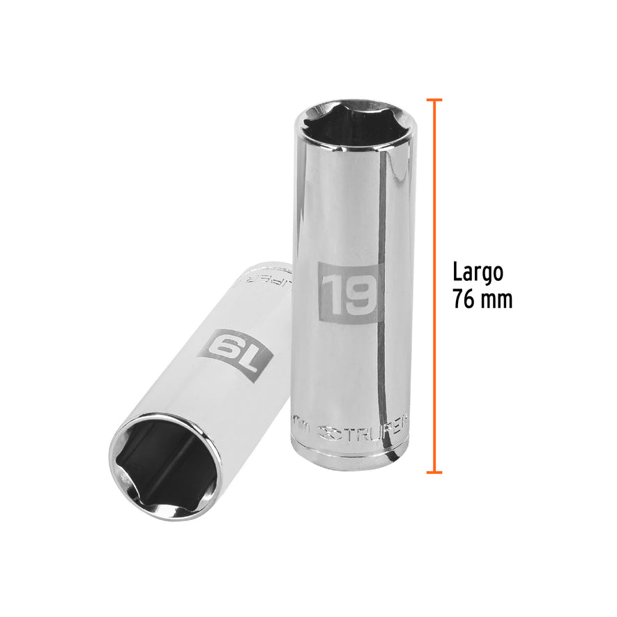 Dado largo de 19 mm, 6 puntas, cuadro 1/2', Truper Caja con 6, 13359