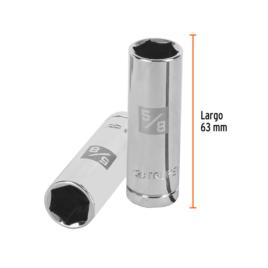 Dado largo para bujía de 5/8', 6 puntas, cuadro de 1/2' Caja con 6, 13365