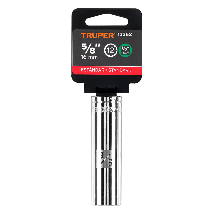 Dado largo de 5/8', 12 puntas, cuadro 1/2', Truper Caja con 6, 13362