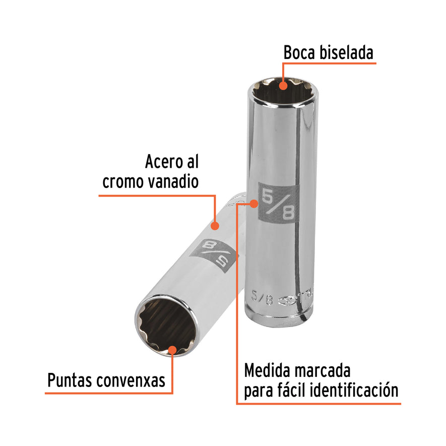 Dado largo de 5/8', 12 puntas, cuadro 1/2', Truper Caja con 6, 13362
