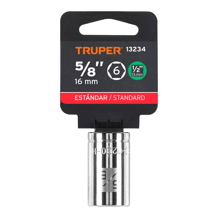 Dado de 5/8', 6 puntas, cuadro 1/2', Truper Caja con 6, 13234