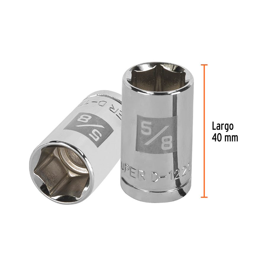 Dado de 5/8', 6 puntas, cuadro 1/2', Truper Caja con 6, 13234