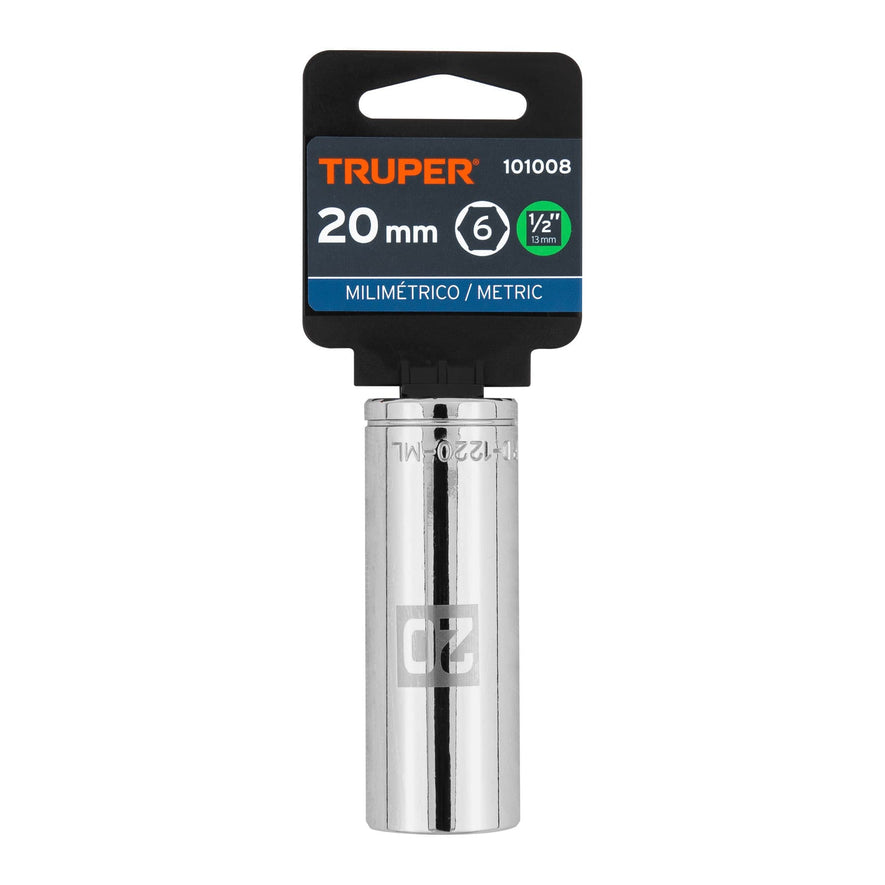 Dado largo de 20 mm, 6 puntas, cuadro 1/2', Truper Caja con 6, 101008