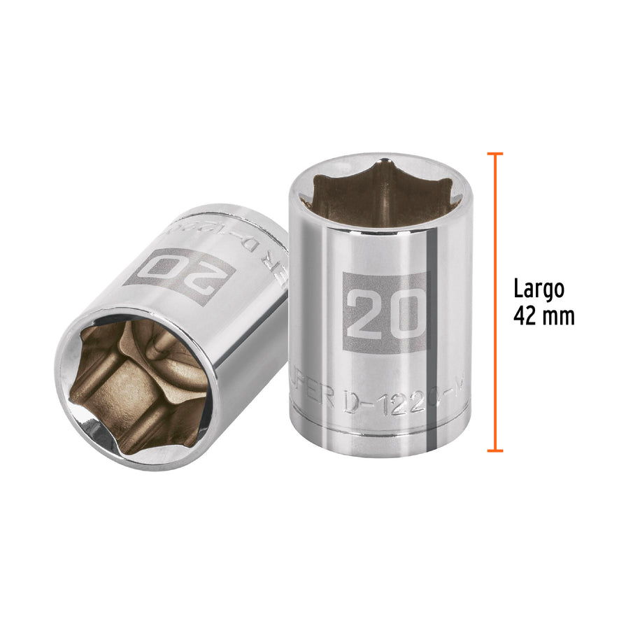 Dado de 20 mm, 6 puntas, cuadro 1/2', Truper Caja con 6, 13270