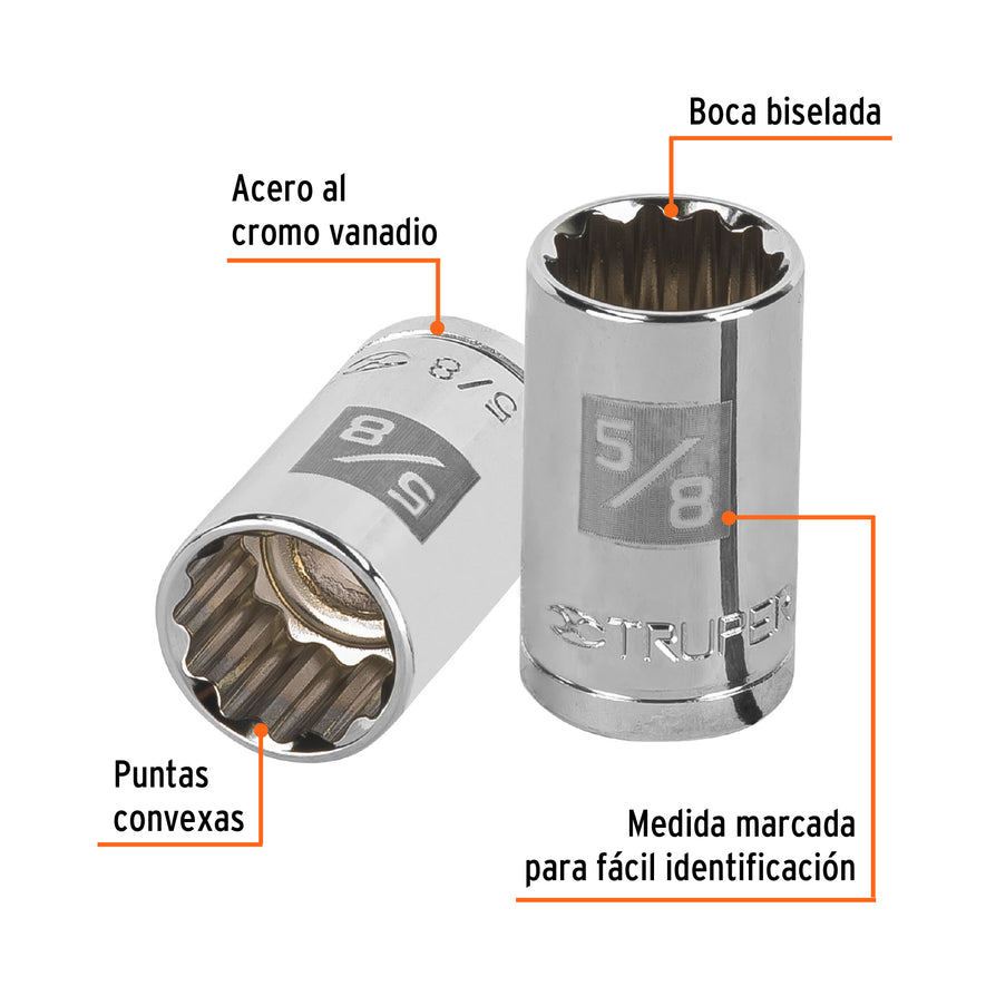 Dado de 5/8', 12 puntas, cuadro 1/2', Truper Caja con 6, 13304