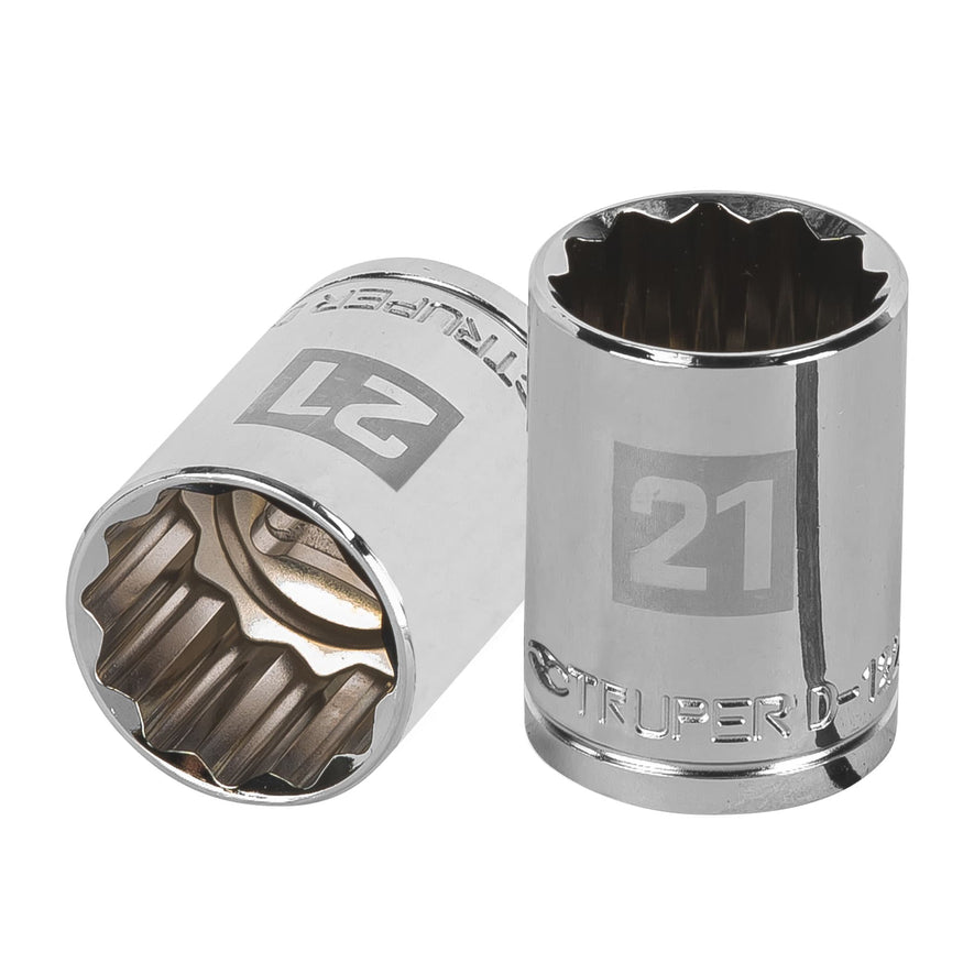 Dado de 21 mm, 12 puntas, cuadro 1/2', Truper Caja con 6, 13535