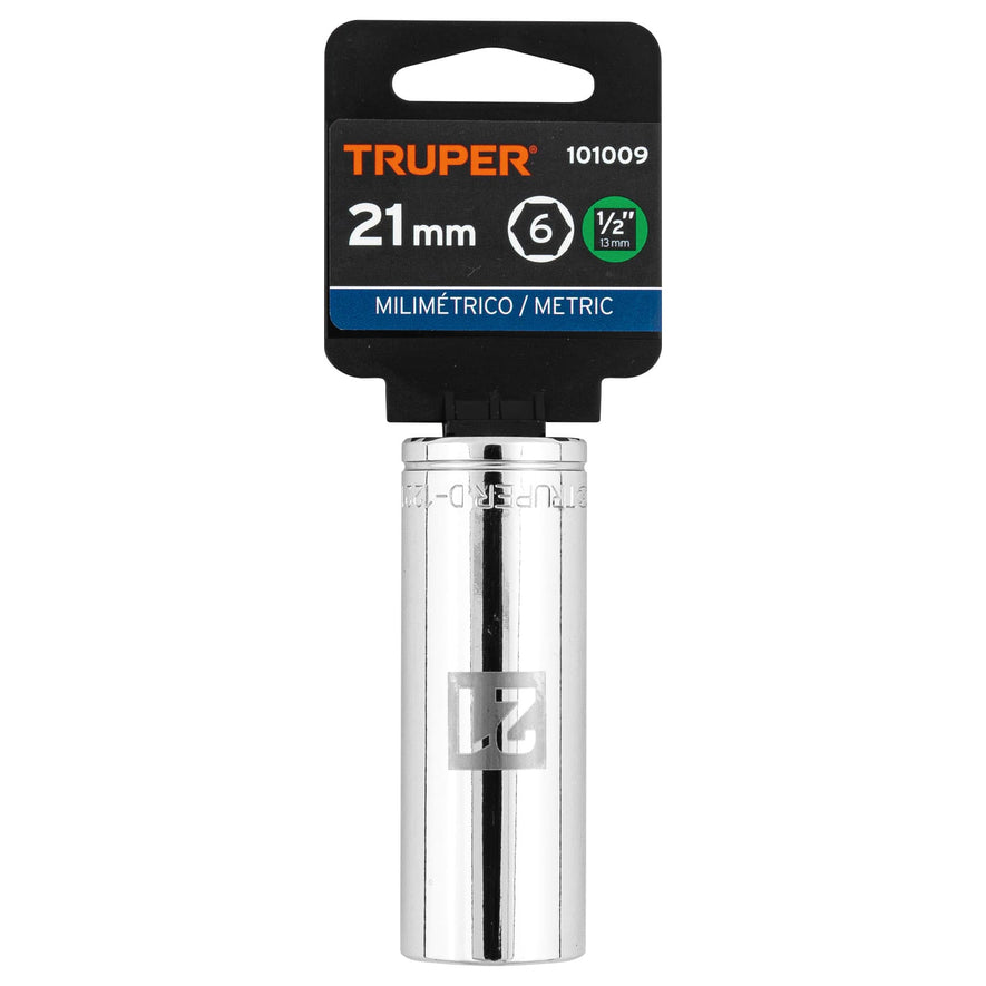 Dado largo de 21 mm, 6 puntas, cuadro 1/2', Truper Caja con 6, 101009